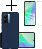 Hoes Geschikt voor OPPO A77 Hoesje Cover Siliconen Back Case Hoes Met Screenprotector - Donkerblauw