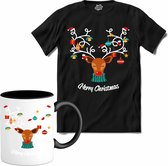 Merry christmas kerstballen gewei - T-Shirt met mok - Heren - Zwart - Maat M