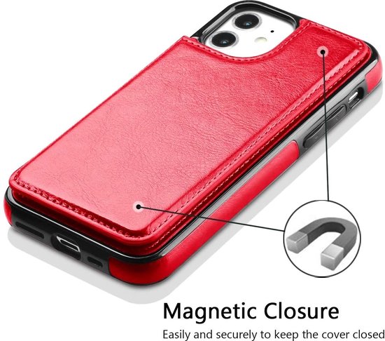 Étui portefeuille ShieldCase adapté pour Apple iPhone 12 / 12 Pro - 6,1 pouces - rouge + protecteur d'écran en verre