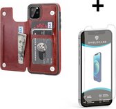 ShieldCase Wallet case geschikt voor Apple iPhone 12 Pro Max - 6.7 inch - bruin + glazen Screen Protector