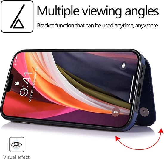 Étui portefeuille ShieldCase adapté pour Apple iPhone 12 / 12 Pro - 6,1 pouces - bleu + protecteur d'écran en verre