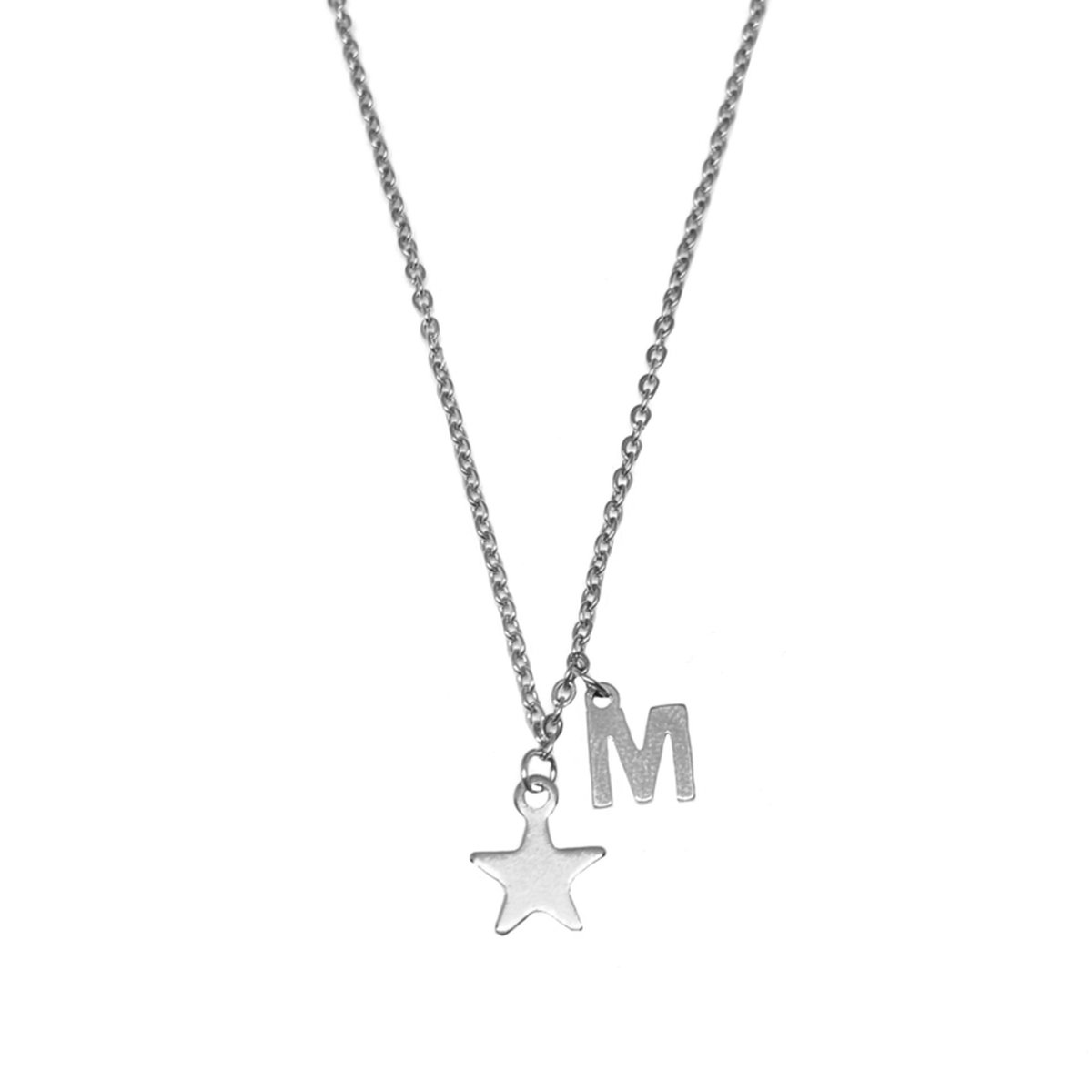 Letter ketting ster - initiaal M - zilver