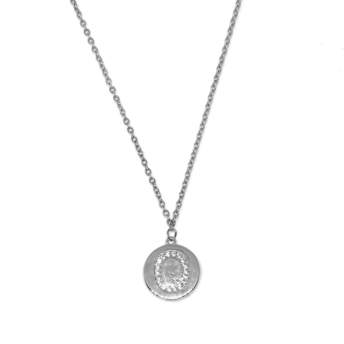 Letter ketting diamond coin - initiaal Q - zilver