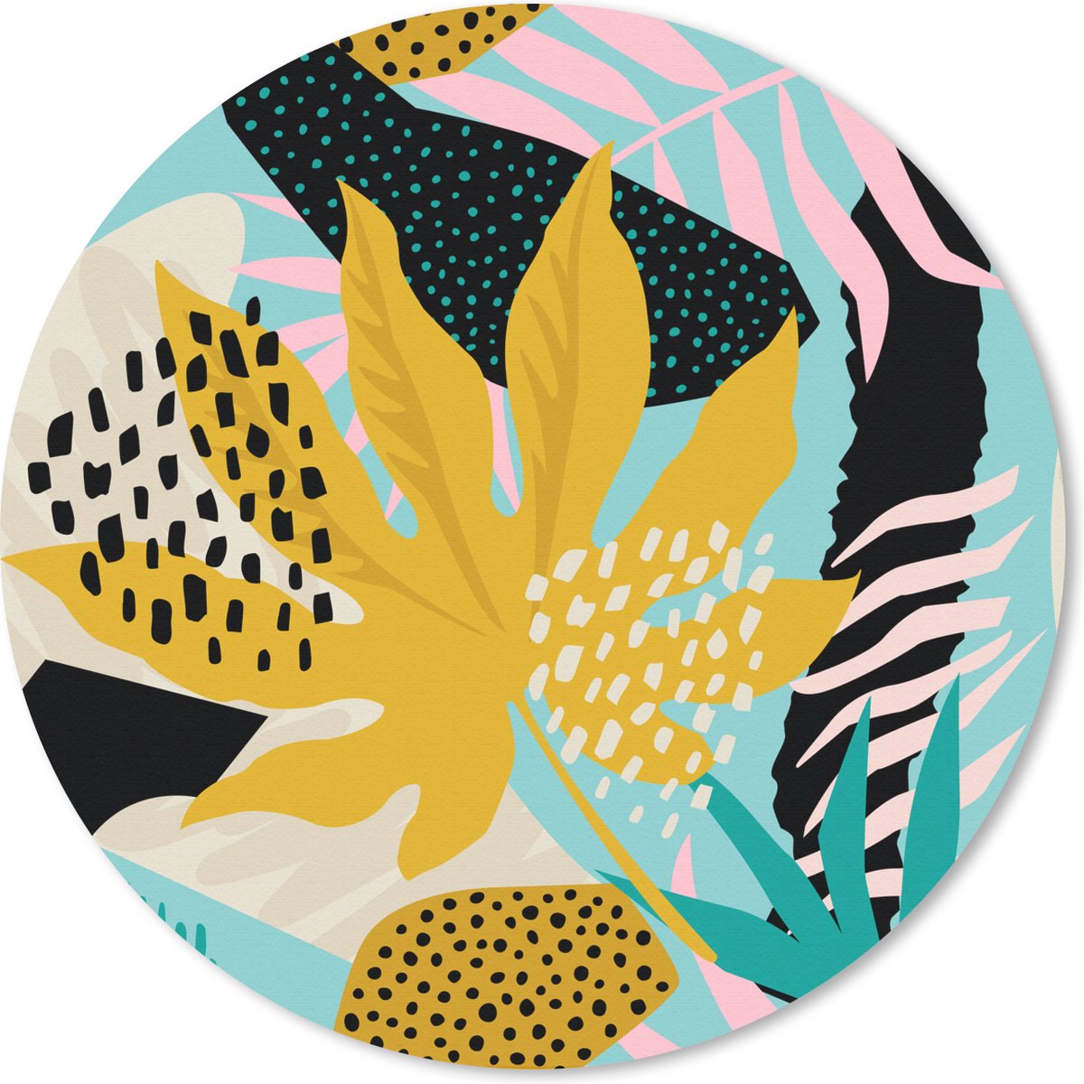 Muismat rond 40x40 cm - Mousepad Bladeren - Patroon - Kleuren - Kids - Meisjes - Kinderen - Ronde muismatten