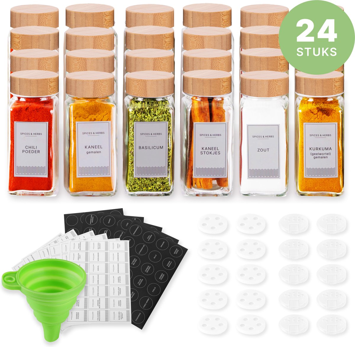 Set De 24 Pots à épices En Verre Gouveo - 150 Ml Avec Bouchon Liège, Pots Carrés Pour Herbes, Thé, Bonbons