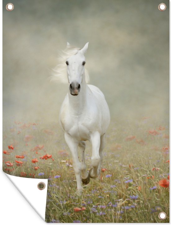 Décoration de Jardin Cheval - Tissu - Fleurs - 30x40 cm - Toile de jardin - Affiche extérieure