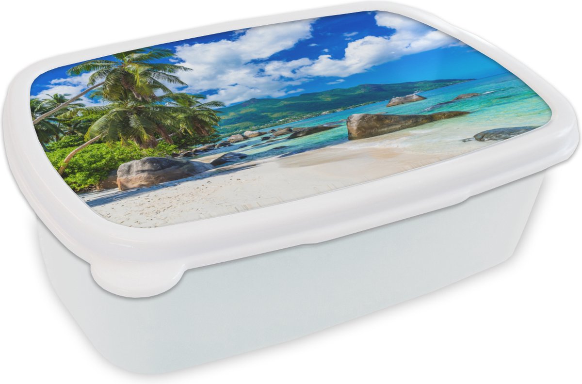 Broodtrommel Wit - Lunchbox - Brooddoos - Strand - Zee - Tropisch - 18x12x6 cm - Volwassenen