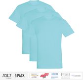 3 Pack Sol's Jongens/Meisjes T-Shirt 100% biologisch katoen Ronde hals Atoll Blauw Maat 118/128 (7/8 Jaar)