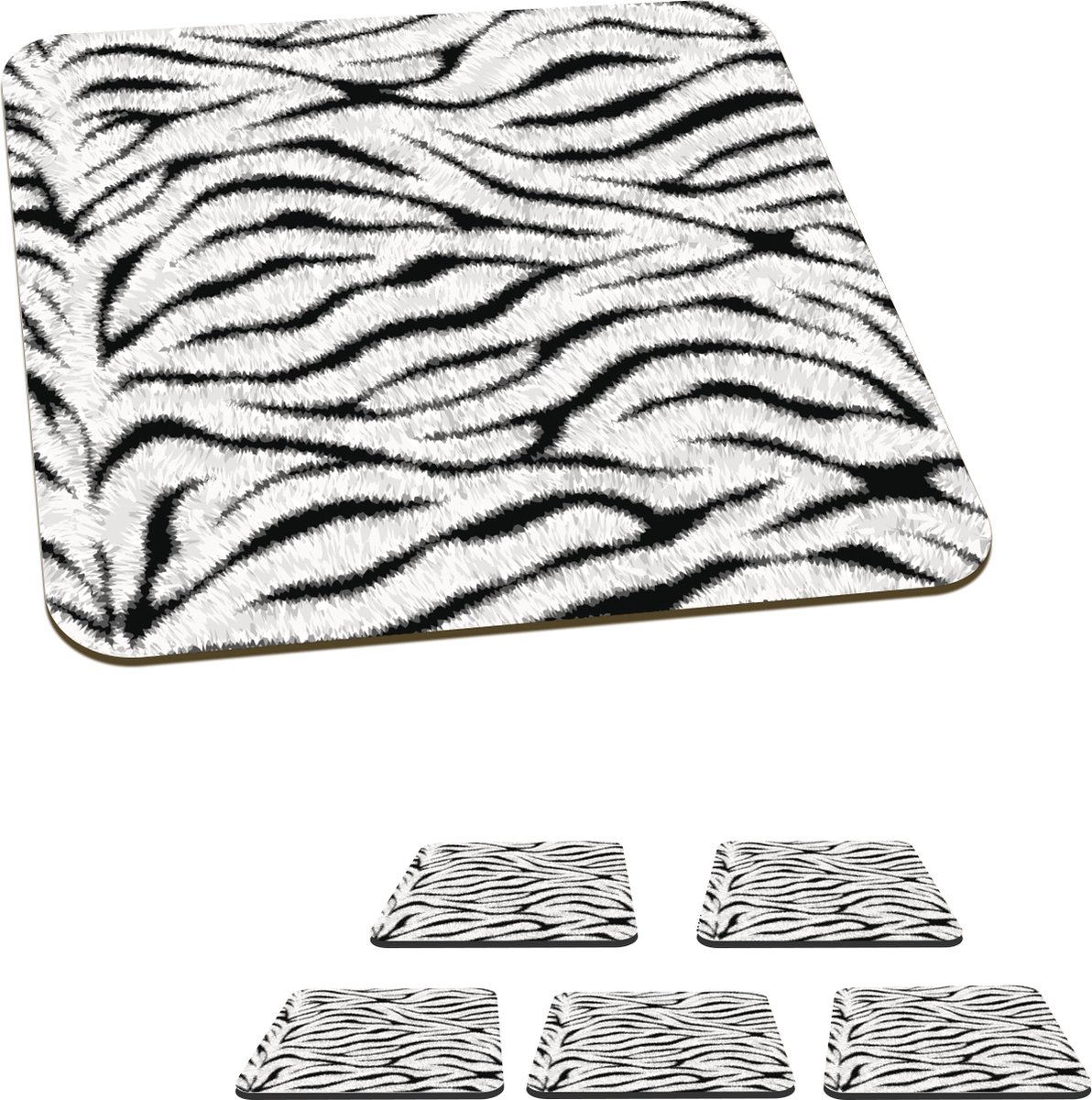 Onderzetters voor glazen - Dierenprint - Zebra - Wit - 10x10 cm - Glasonderzetters - 6 stuks