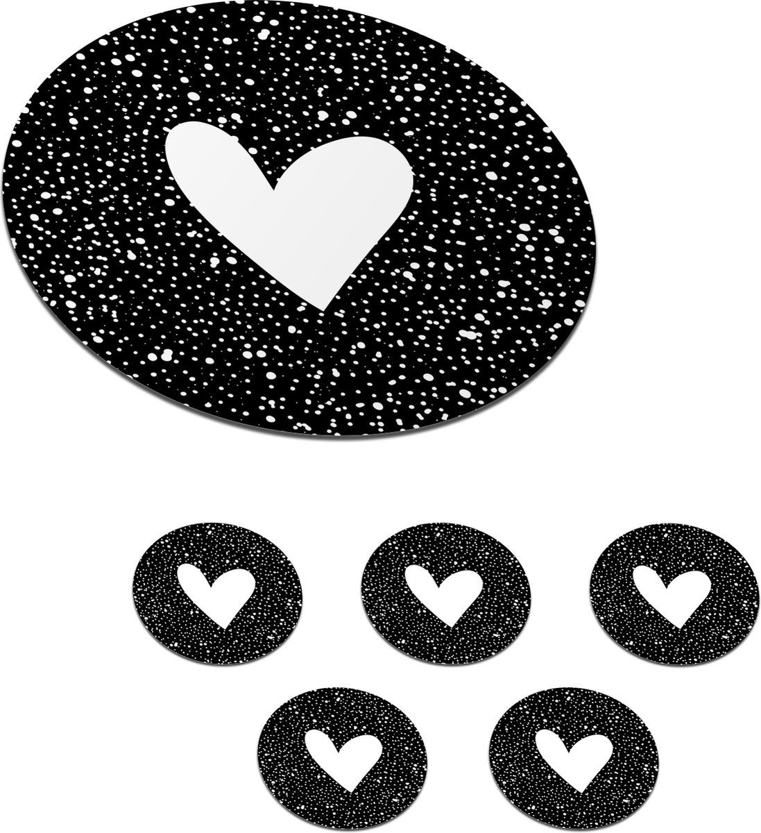 Onderzetters voor glazen - Rond - Design - Liefde - Hartje - 10x10 cm - Glasonderzetters - 6 stuks