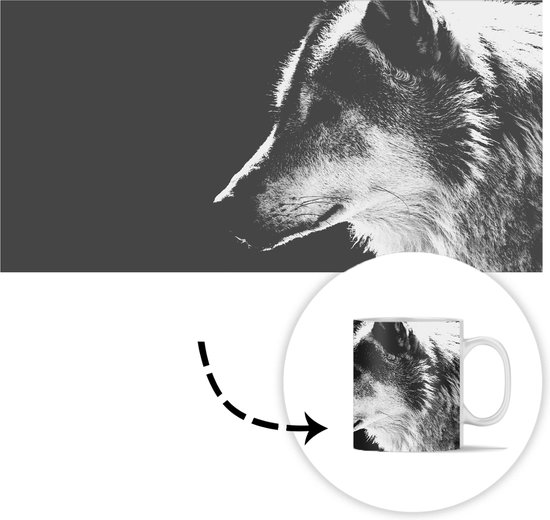 Mug - Mug à Café - Animaux Sauvages - Loup - Zwart - Wit - Mugs - 350 ML - Tasse - Mugs à Café - Mug à Thé