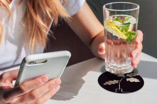 Sous-verres pour verres - Rond - Feuilles - Or - Luxe - 10x10 cm - Sous-verres en verre - 6 pièces