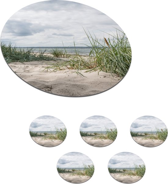 Sous-verres pour verres - Rond - Sable - Plantes - Allemagne - 10x10 cm - Sous-verres en verre - 6 pièces