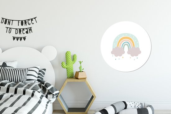Behangsticker - Wanddecoratie meisjes - Regenboog - Wolken - Regen - Kinderen - Pastel - 80x80 cm - Slaapkamer decoratie - Muursticker kinderkamer