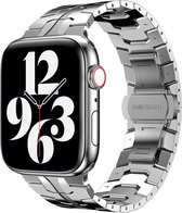Strap-it Stalen Iron band - Geschikt voor Apple Watch bandje - Series 1/2/3/4/5/6/7/8/9/SE/Ultra (2) - Zilver - RVS schakel band met vlindersluiting - Metalen iWatch bandje voor maat: 42 mm 44 mm 45 mm 49 mm