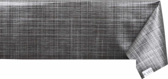 ANRO Afwasbaar tafelkleed/tafelzeil; antraciet, linnen look, ovaal, 180 x 140 cm