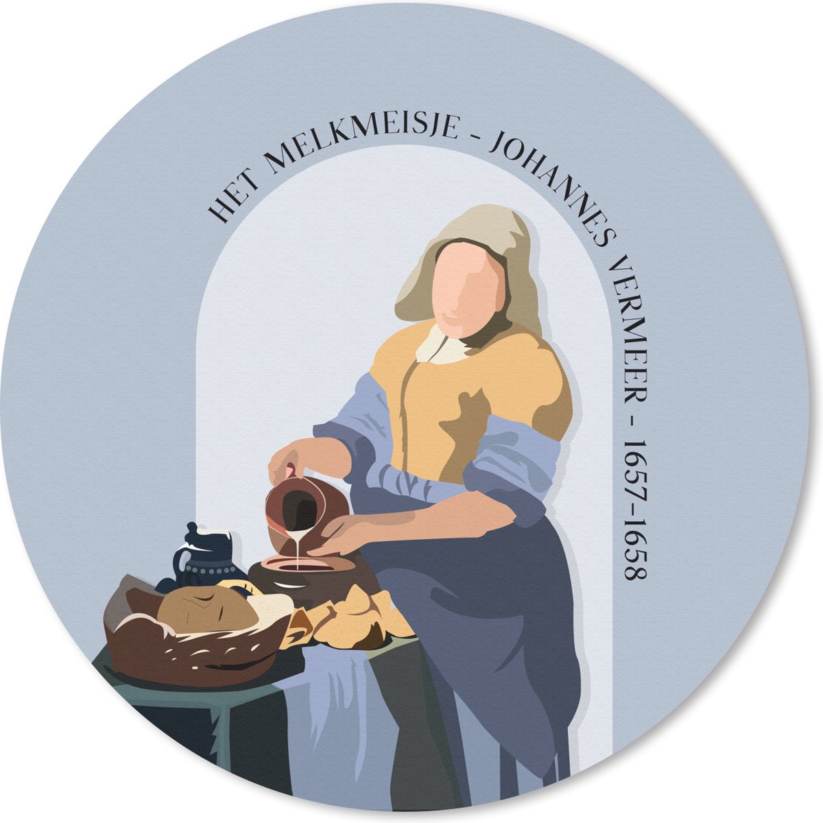 Muismat rond 20x20 cm - Mousepad Melkmeisje - Blauw - Vintage - Oude meesters - Ronde muismatten