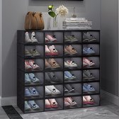 Buxibo - Boîte à Chaussures Pliable - 4 Boîtes à Chaussures Transparentes - Show Box - Plastique - Système de Rangement/Organisateur - Pliable - Empilable - Extensible - 4 Paires de Chaussures pour femmes