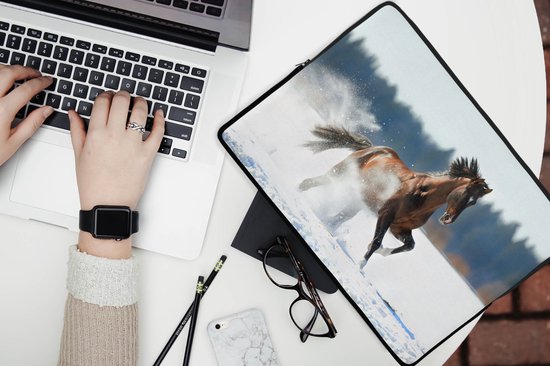 Housse ordinateur 13 pouces - Cheval - Neige - Hiver - Housse ordinateur