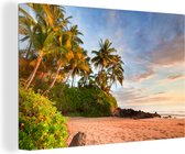 Canvas Schilderij Palmbomen hangen scheef op het strand van het Amerikaanse Hawaii - 90x60 cm - Wanddecoratie