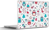 Laptop sticker - 10.1 inch - Patronen - Uil - Kerst - 25x18cm - Laptopstickers - Laptop skin - Cover