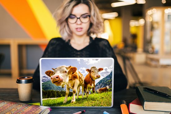 Sticker ordinateur portable - 11,6 pouces - Vaches - Montagnes - Herbe - Paysage - Alpes