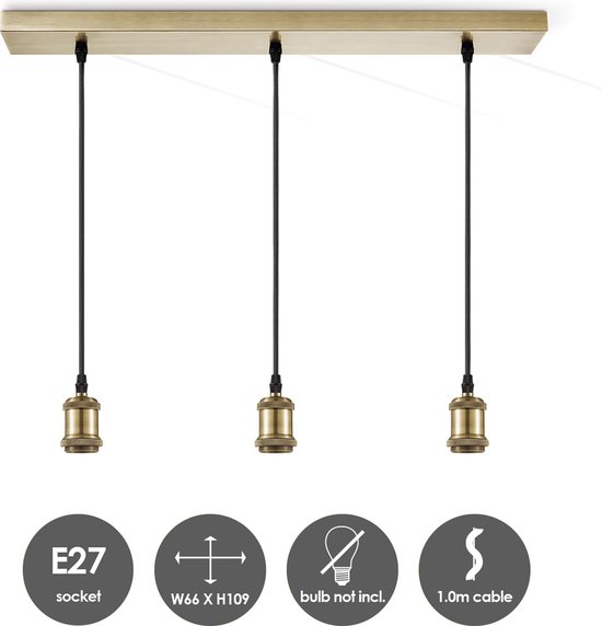 Home Sweet Home hanglamp brons vintage - hanglamp inclusief 3 LED filament lamp G125 dubbele spiraal - dimbaar - pendel lengte 100 cm - inclusief E27 LED lamp - rook