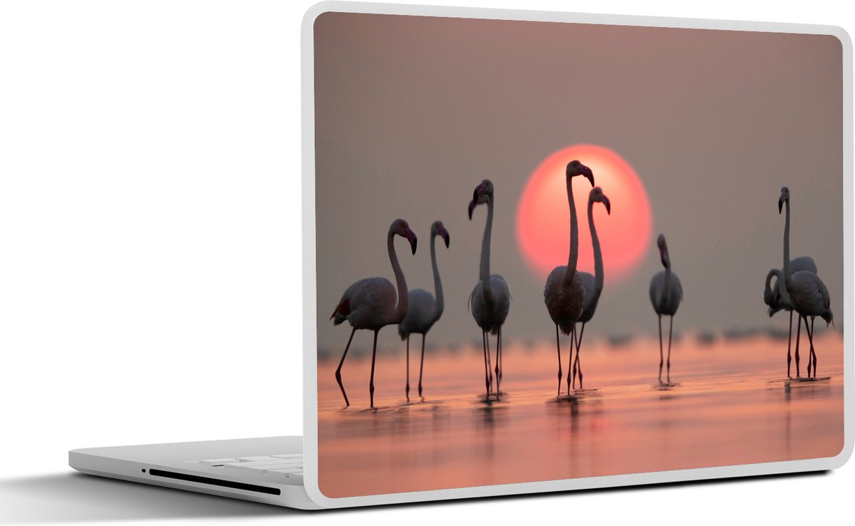 Laptop sticker - 12.3 inch - Vogel - Flamingo - Zonsondergang - Roze - 30x22cm - Laptopstickers - Laptop skin - Cover