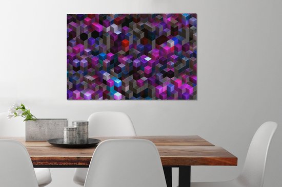 Géométrie violette de cubes 90x60 cm - Tirage photo sur toile (Décoration murale salon / chambre)