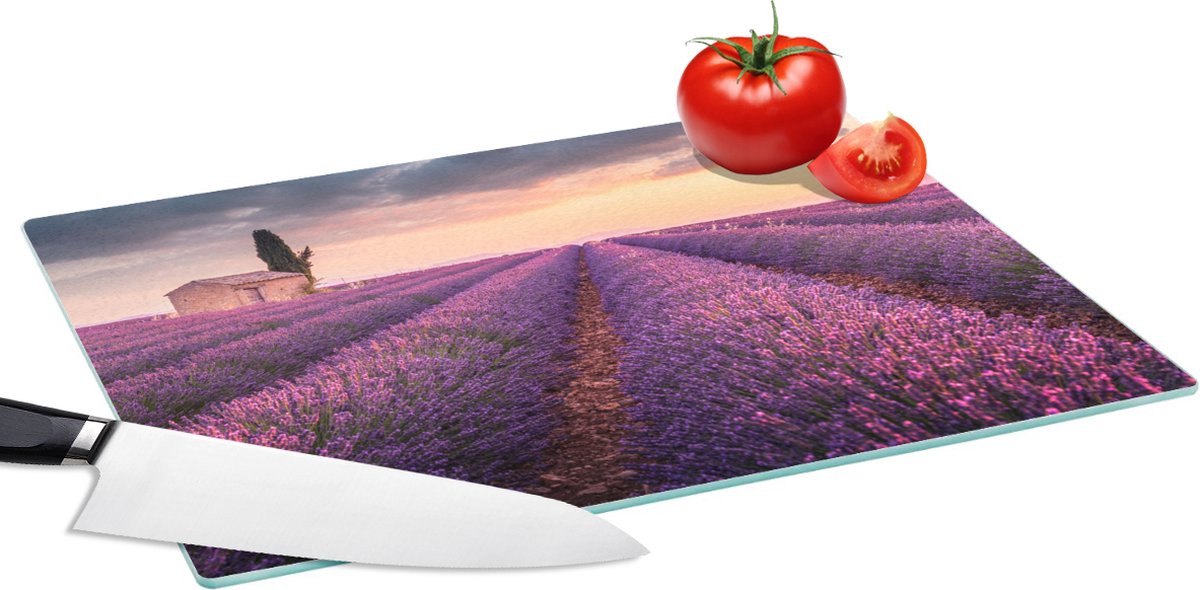 Glazen Snijplank - 39x28 - Lavendel - Bloemen - Paars - Veld - Snijplanken Glas