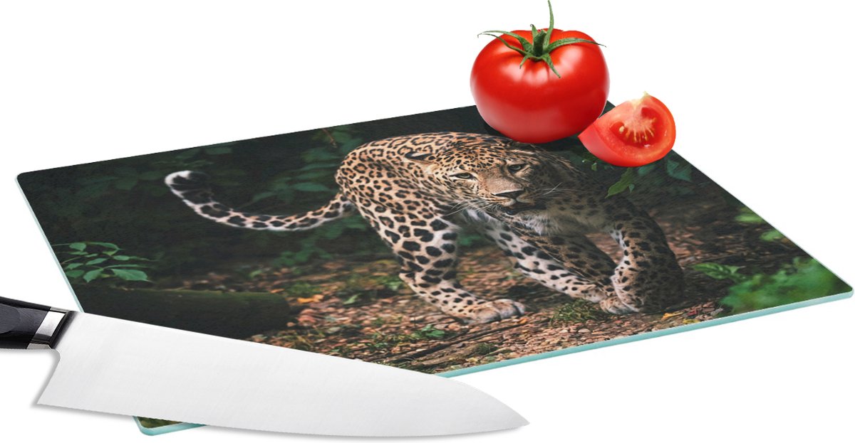 Glazen Snijplank - 28x20 - Wilde dieren - Luipaard - Jungle - Natuur - Snijplanken Glas