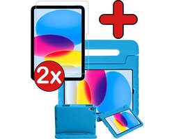 Hoesje - Geschikt voor Apple iPad A16/A18 (2022/2025/2026) - 10.9 & 11 inch (10e, 11e & 12e generatie) - Met 2x Screenprotector - Kinderhoes - Shockproof Bumper - Kidsproof Case - Tablethoes - Kinder Hoes Cover - Blauw