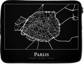Laptophoes 15.6 inch - Parijs - Plattegrond - Kaart - Stadskaart - Laptop sleeve - Binnenmaat 39,5x29,5 cm - Zwarte achterkant
