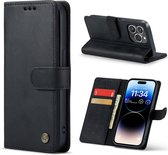 Apple iPhone 14 Pro Max Casemania Case Vintage Zwart - Étui portefeuille en cuir véritable fait à la Handgemaakt