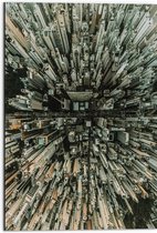 WallClassics - Dibond - Bovenaanzicht van Grote Drukke Stad - 50x75 cm Foto op Aluminium (Wanddecoratie van metaal)