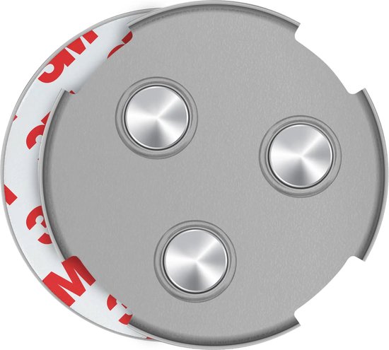 Ronde magnetische montageschijf met 3 zilveren magnetische knoppen en 3M tape. Diameter 60mm.