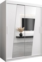 InspireMe - Kledingkast met 2 schuifdeuren, Modern-stijl, Een kledingkast met planken en een spiegel (BxHxD): 150x200x62 - THOR 150 Wit Mat