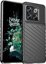 Mobigear Hoesje geschikt voor OnePlus 10T Telefoonhoesje Flexibel TPU | Mobigear Groove Backcover | 10T Case | Back Cover - Zwart