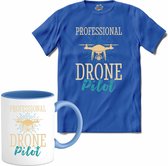 Professional drone pilot | Drone met camera | Mini drones - T-Shirt met mok - Unisex - Royal Blue - Maat L