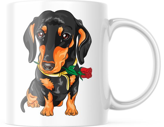 Discriminatie Het hotel cruise Dog Lover Mok met afbeelding: teckel met roos | Honden Liefhebber | Honden  Spreuk |... | bol.com