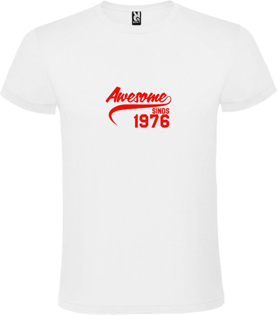 Wit T-Shirt met “Awesome sinds 1976 “ Afbeelding Rood Size L