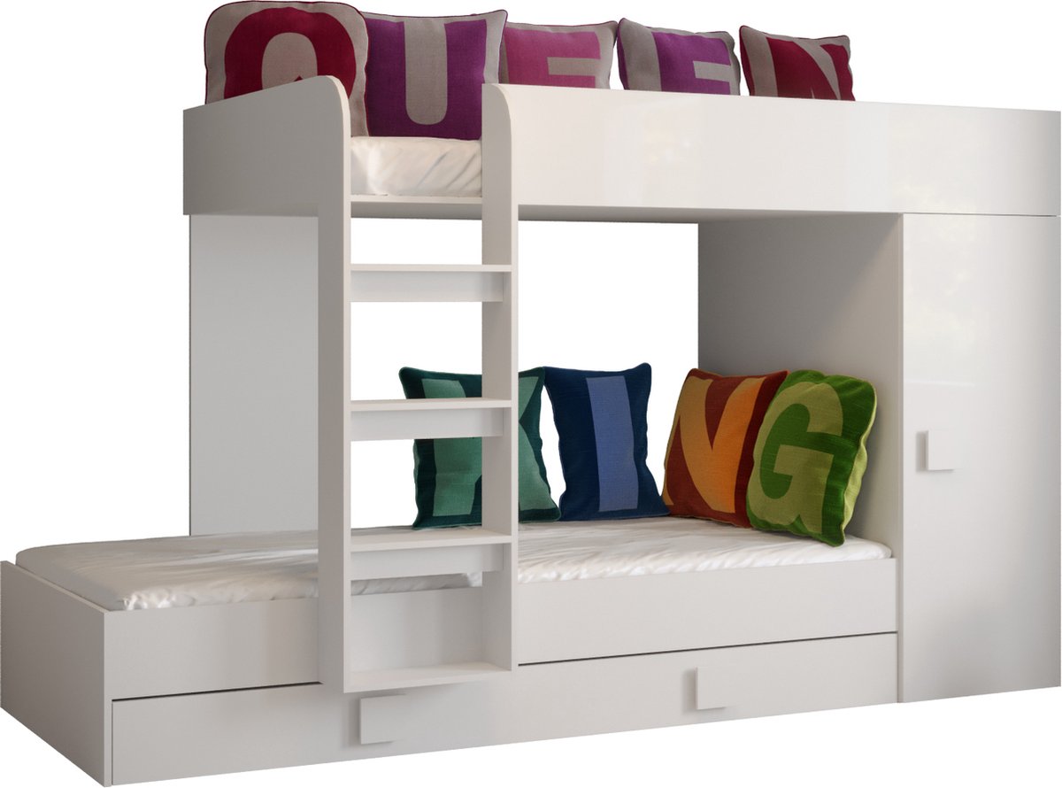 Stapelbed LEDO 2 - Antresola - 90X200 cm - naar de Kinderkamer - Wit (met Matras)