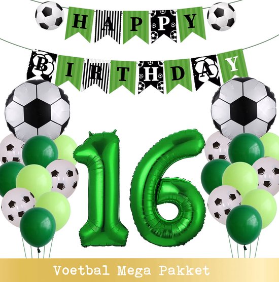 Voetbal Ballonnen - Cijfer Ballon 16 Jaar - Snoes - Megapakket - set van 24 Sport Voetbalfan Voetbal Jongen/Meisje - Sportieve - Voetbal Vrouwen Mannen - Kinderfeestje - Verjaardag - Helium Ballon nummer 16