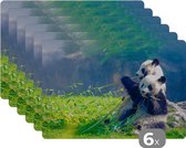 Placemat - Placemats kunststof - Panda - Bamboe - Gras - Dieren - 45x30 cm - 6 stuks - Hittebestendig - Anti-Slip - Onderlegger - Afneembaar