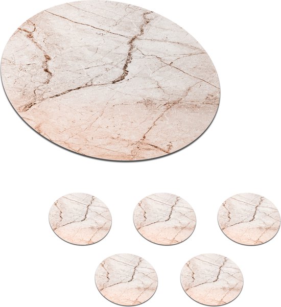 Sous- Sous-verres pour verres - Aspect marbre - Luxe - Or rose - Sous-verre - 10x10 cm - Rond - Sous- Sous-verres liège - 6 pièces