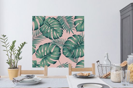 Muurstickers - Sticker Folie - Bladeren - Roze - Patroon - Meisjes - Kinderen - Groen - Kindje - 100x100 cm - Plakfolie - Muurstickers Kinderkamer - Zelfklevend Behang XXL - Zelfklevend behangpapier - Stickerfolie