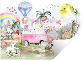 Muursticker kinderkamer - Kinder decoratie - Unicorn - Regenboog - Kinderen - Meiden - Auto - Muursticker - Decoratie voor kinderkamers - 120x90 cm - Zelfklevend behangpapier - Stickerfolie