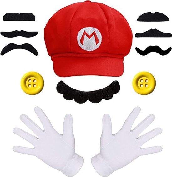 Kostuum volwassen geschikt voor Super Mario - pet met knopen en snor -  themafeest | bol.com