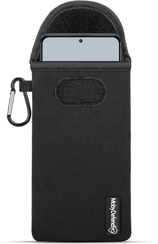 Coque pour Xiaomi 12T / 12T Pro - MobyDefend Pochette en néoprène avec mousqueton - Insert Case - Boucle de ceinture - Zwart - Coque pour téléphone portable - Coque pour téléphone