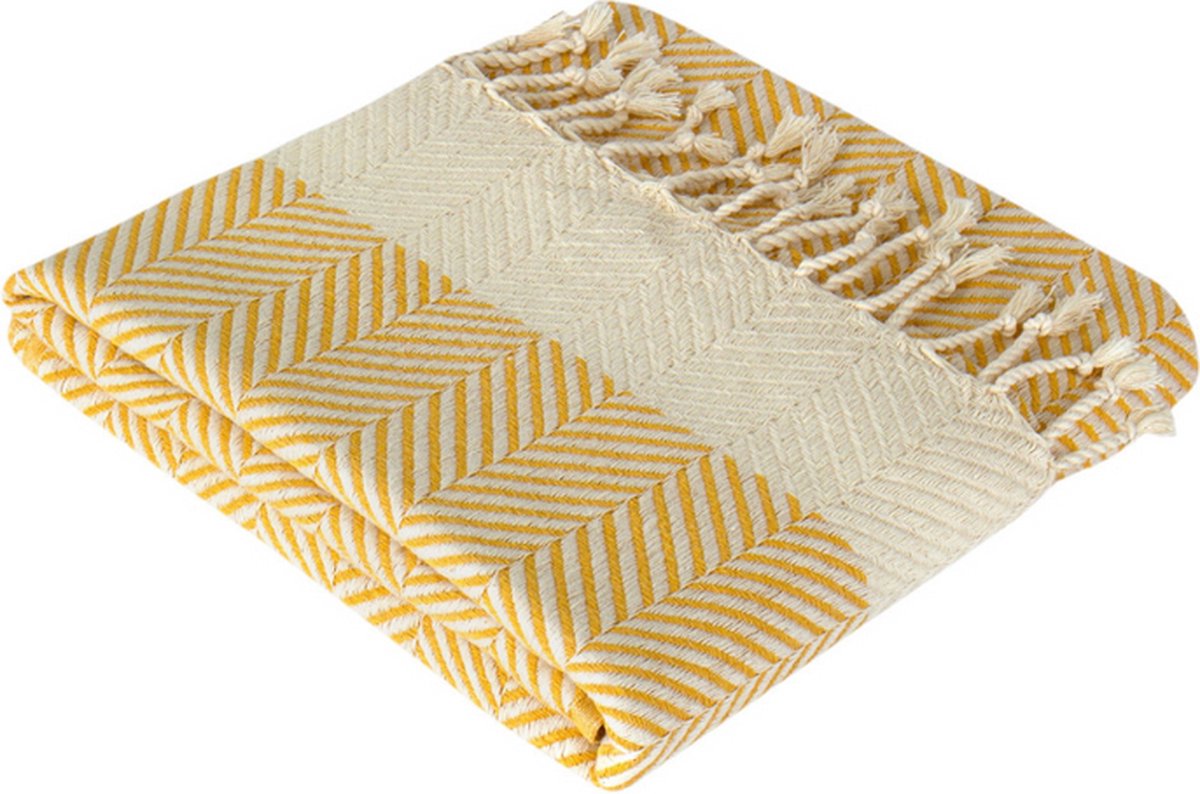 Trimita Hiera - Sauna Handdoek - Turkse Handdoek - Strandlaken - Omslagdoek - Fair Trade Hamamdoeken - 100x220 cm - Geel
